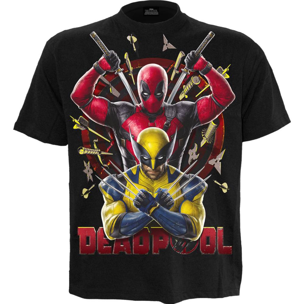 Spiral Marvel Deadpool - Deadpool Wolverine Bullseye Mens Tshirt - Black
